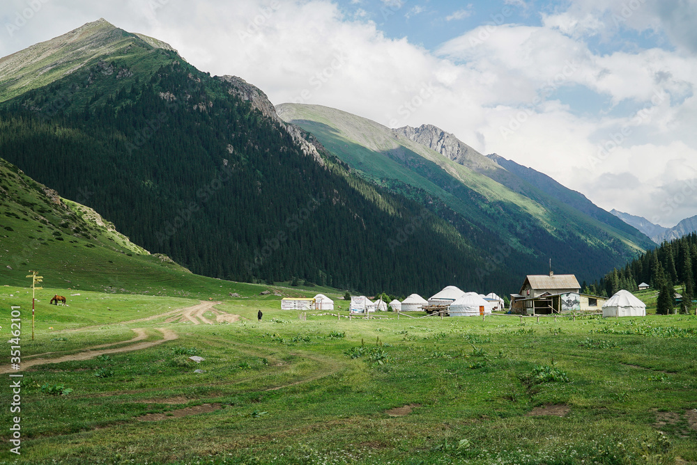 Traditional yurts at Altyn Arashan where is a famous place for tourist in Kyrgyzstan