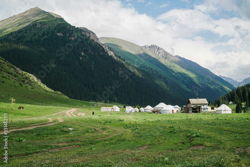 Traditional yurts at Altyn Arashan where is a famous place for tourist in Kyrgyzstan