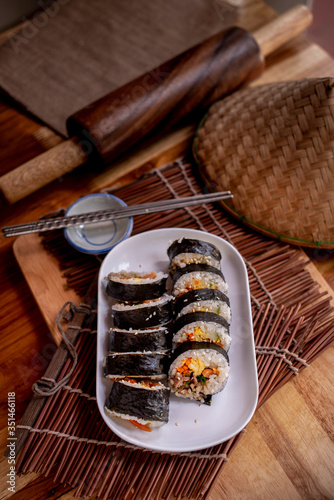 Korean Seaweed Wrapped Rice. The food name is 