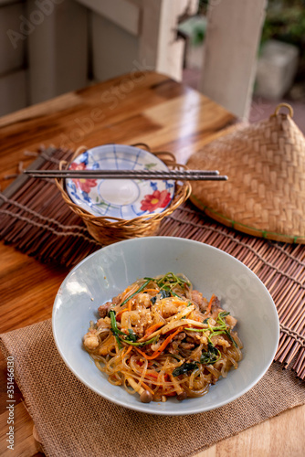 Korean Japchae Stir Fried Noodles with Mixed Vegetables