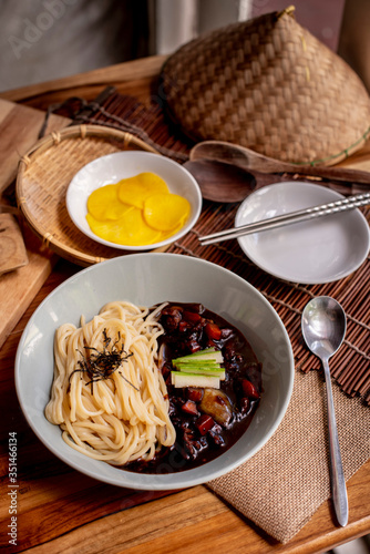 janggyeon with sauce, jajang jang, black bean sauce noodles