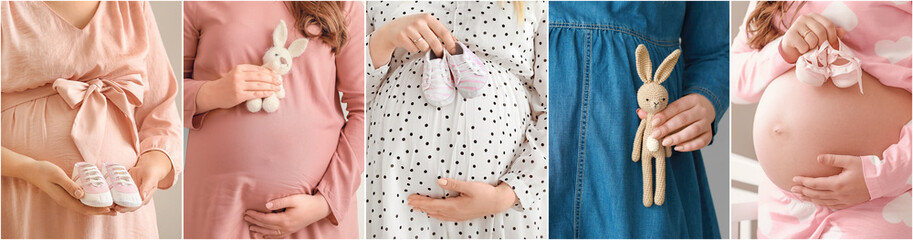 Collage of photos with beautiful pregnant women