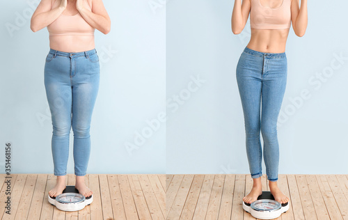 Woman with scales before an...