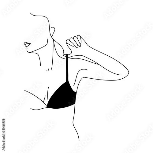 Abstract minimalistic female figure in underwear. Vector fashion illustration of the female body in a linear style.