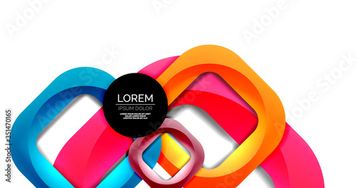 Square geometric vector abstract background, dynamic modern minimal template. Multicolored square shapes with round corners overlapping each other