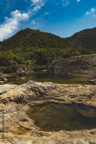 Amazing Natural View of " Boca de la Sierra" Miraflores Mexican town. Big Rocks with rain filtered water, Natural pools