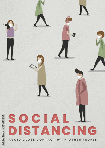 Social distancing in public area social template mockup