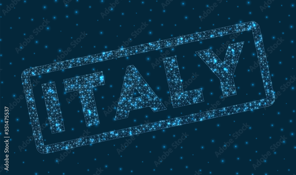 Fototapeta premium Italy word in digital style. Glowing geometric Italy badge. Beautiful vector illustration.