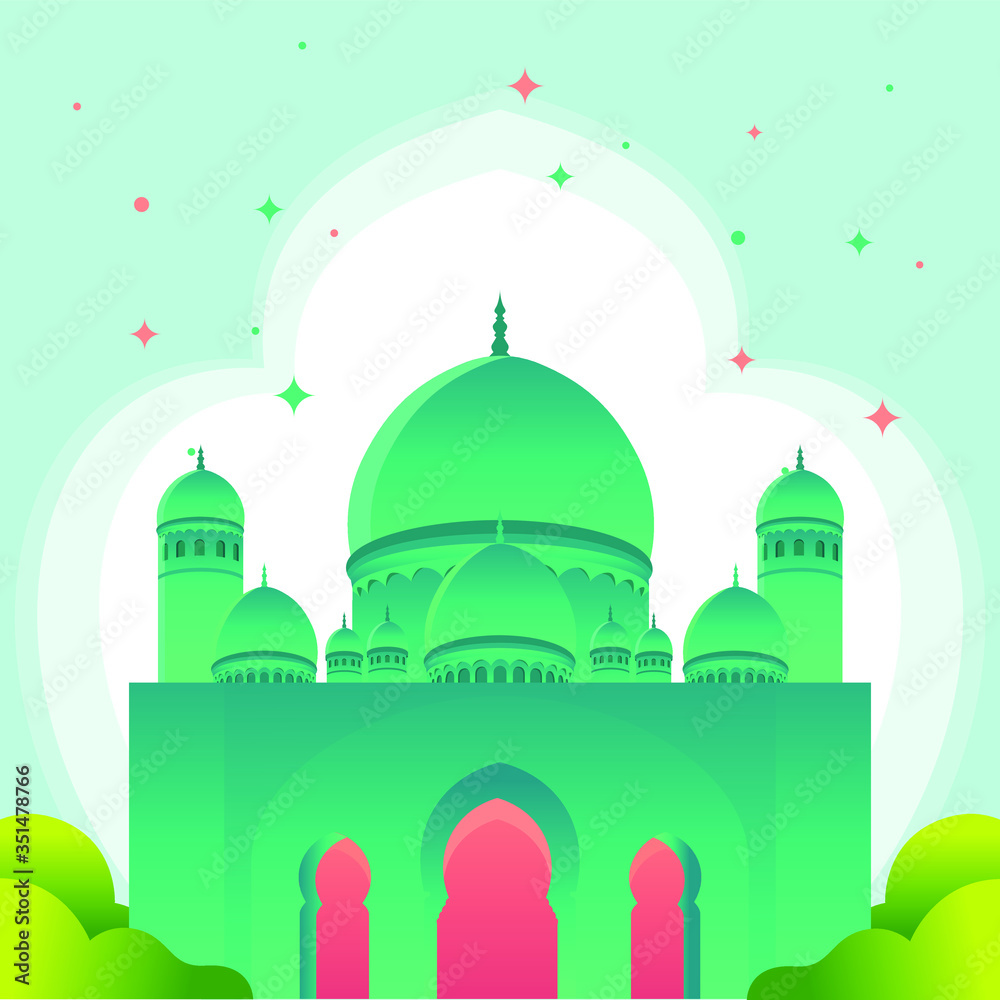 gradient islamic banner with mosque design Free Vector
