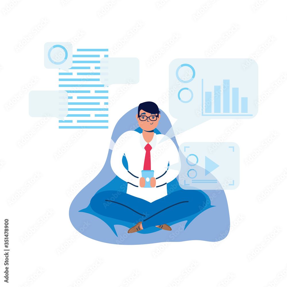 man using smartphone with social media technology in sofa man using smartphone with social media technology in sofa