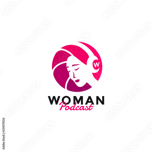 woman wear headphone earphone for podcast company