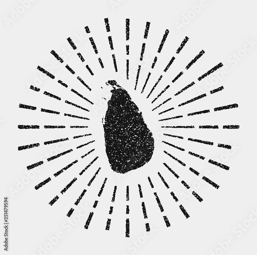 Vintage map of Sri Lanka. Grunge sunburst around the country. Black Sri Lanka shape with sun rays on white background. Vector illustration.