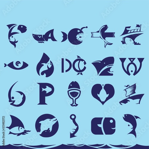 A set of fish icons illustration.