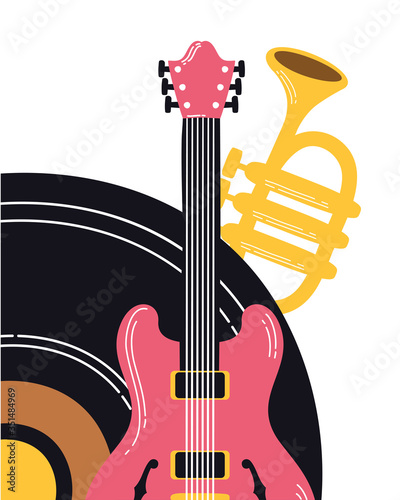 music vinyl disk with instruments