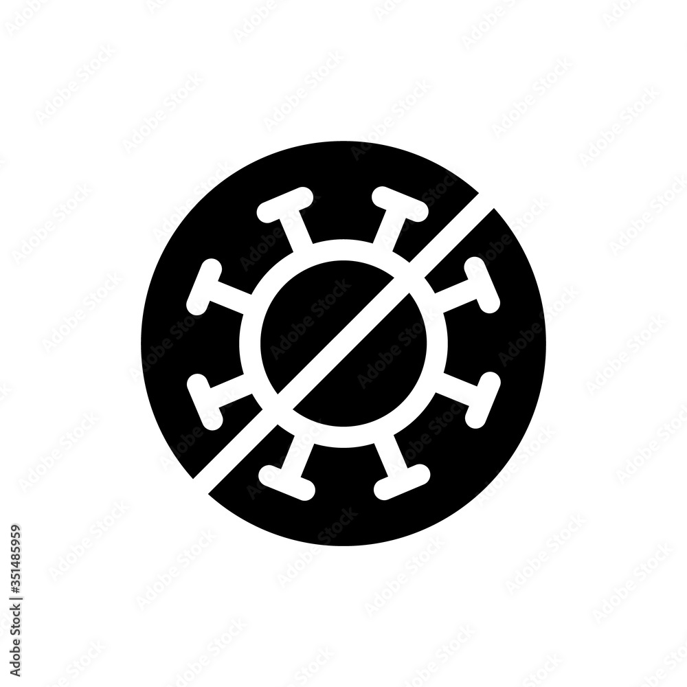 Silhouette Stop bacteria icon. Round outline emblem of anti covid. Sign of fight against virus. Black simple illustration of no germs, microbe. Flat isolated vector on white background Silhouette Stop bacteria icon. Round outline emblem of anti covid. Sign of fight against virus. Black simple illustration of no germs, microbe. Flat isolated vector on white background