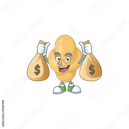 A humble rich bordetella pertussis caricature character design with money bags