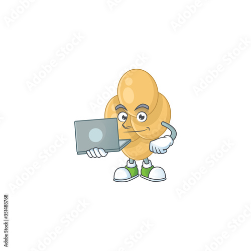 Diligent bordetella pertussis cartoon drawing concept working from home with laptop