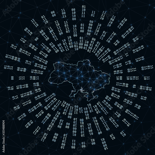 Fototapeta Naklejka Na Ścianę i Meble -  Ukraine digital map. Binary rays radiating around glowing country. Internet connections and data exchange design. Vector illutration.