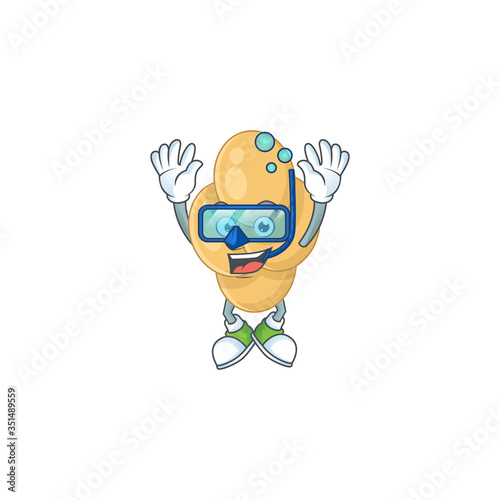 cartoon drawing concept of bordetella pertussis wearing cool Diving glasses ready to swim