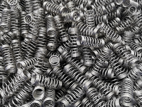 Close up fo coiled metal springs for background.Steel coil springs.