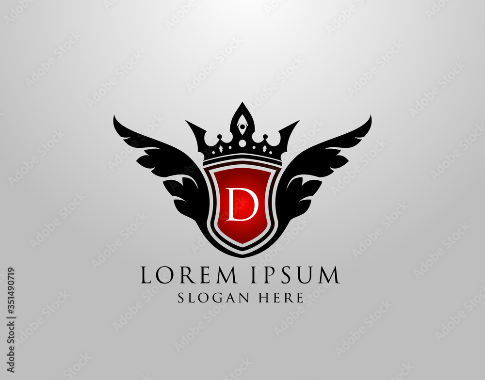 D Letter Logo. Classy Wings D Shield Design for Royalty, Restaurant, Automotive, Letter Stamp, Boutique,  Hotel, Heraldic, Jewelry, Wedding.