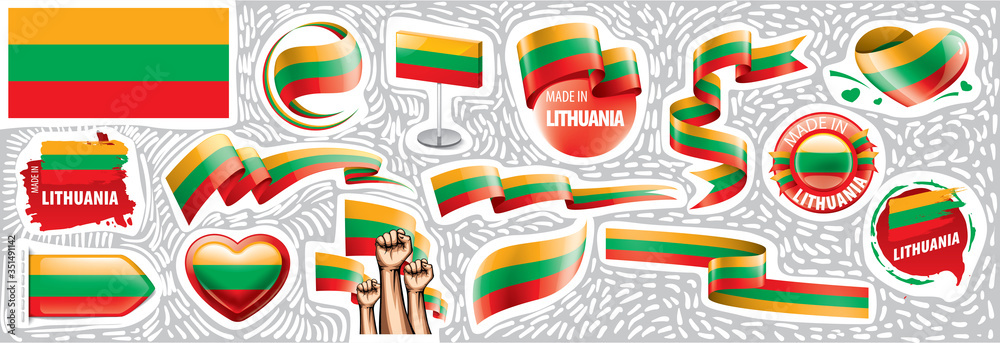 Vector set of the national flag of Lithuania in various creative designs
