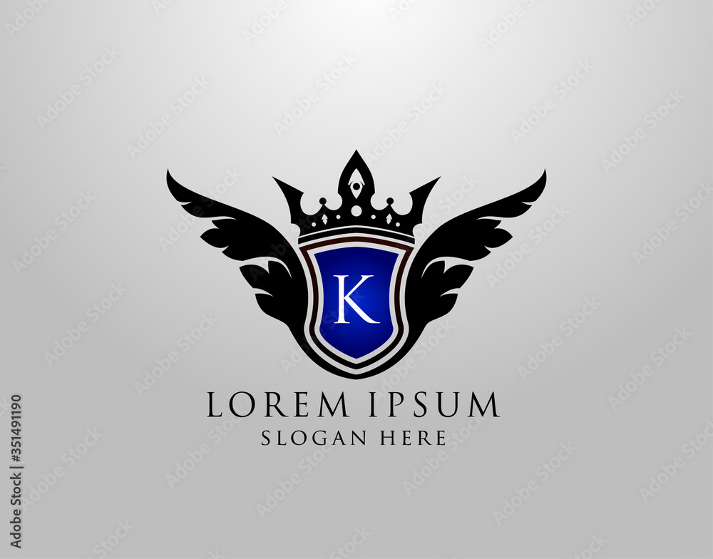 K Letter Logo. Classy Wings K Shield Design for Royalty, Restaurant, Automotive, Letter Stamp, Boutique, Hotel, Heraldic, Jewelry, Wedding. K Letter Logo. Classy Wings K Shield Design for Royalty, Restaurant, Automotive, Letter Stamp, Boutique, Hotel, Heraldic, Jewelry, Wedding.
