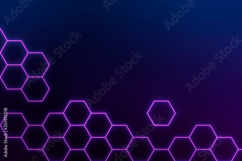 Glowing purple neon hexagonal patterned background