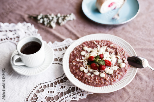 oatmeal porridge with raspberries