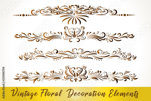 Set of vintage gold filigree floral design vector image