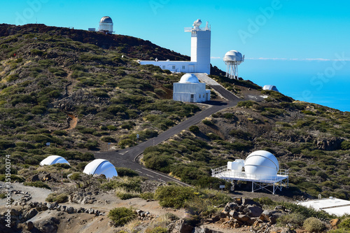 Scientific telescopes for astonomy exploration in Spain. Roque de los Muchachos, Caldera de Taburiente, La Palma. 