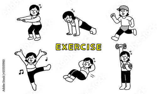 楽しそうに運動、体を鍛えるトレーニングウェア女性セット文字付（シンプル） © マメハル