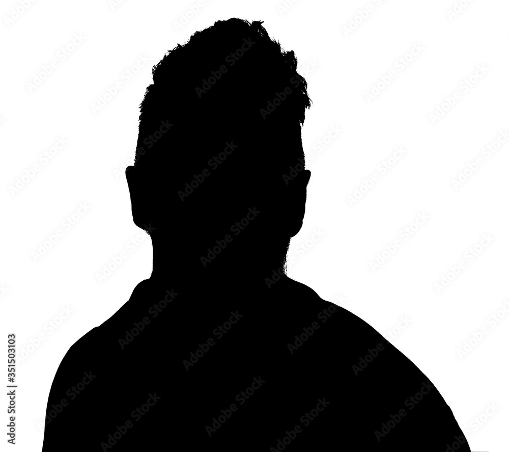 Silhouette of hidden male person over white