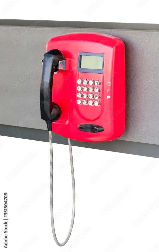Red public telephone on a white Red public telephone on a white