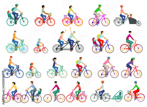 Große Gruppe von Radfahrern, Set Isoliert, Vector Illustration