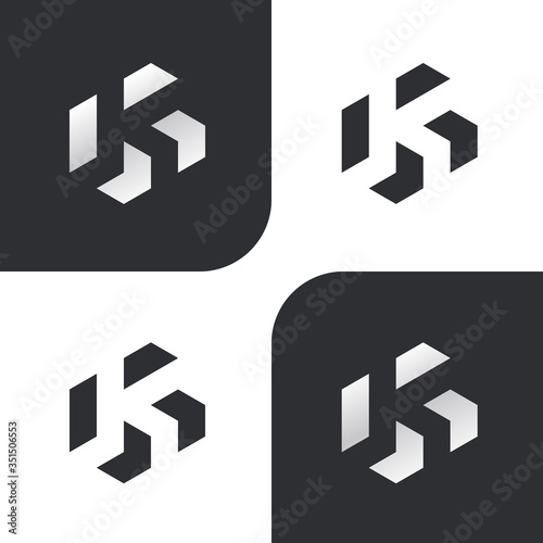 initial letter K logo design, K alphabet creative modern unique Vector icons template black and white color.