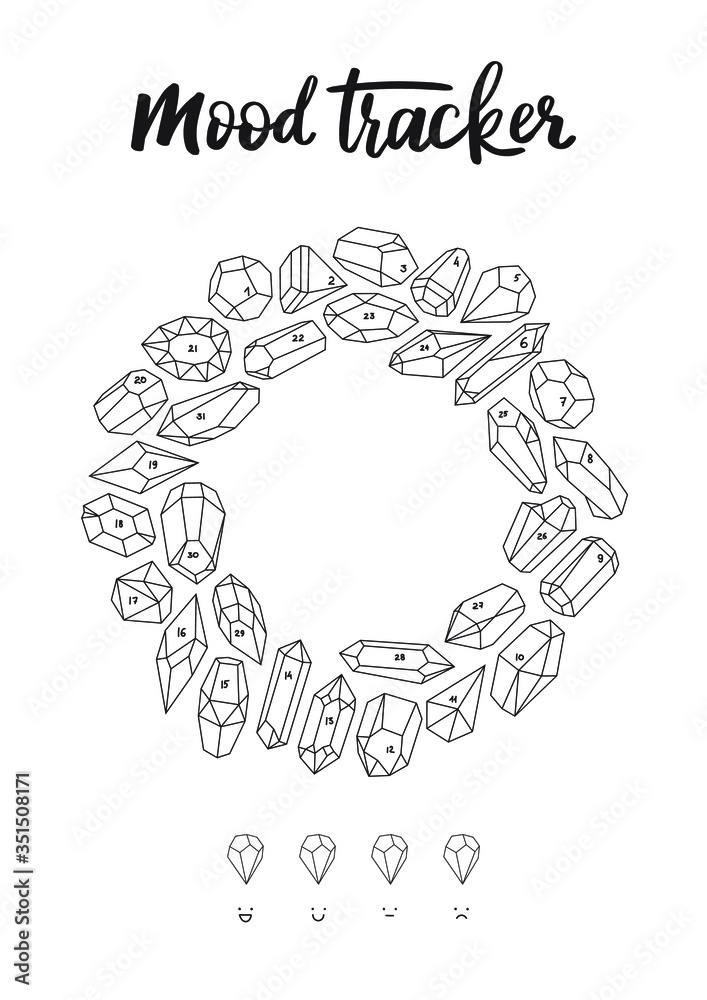 Printable Crystal Mood Tracker A4. Tracker to track your daily mood for 31  days Stock Vector | Adobe Stock
