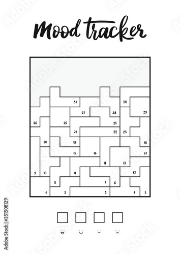 Printable A4 Tetris Game Mood Tracker A4. Tracker to track your daily mood for 31 days
