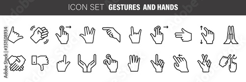 Touch gestures icons set with hands tap rotate press swipe isolated vector illustration