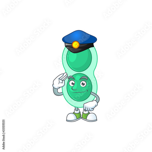A dedicated Police officer of green streptococcus pneumoniae cartoon drawing concept