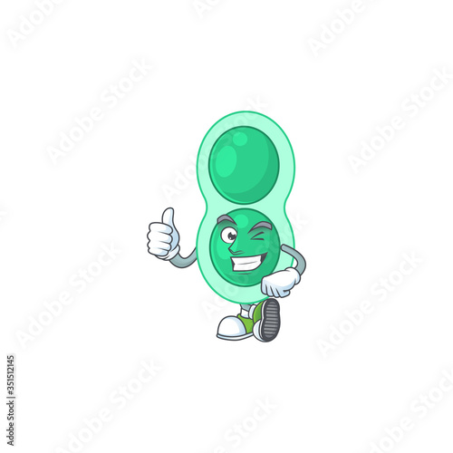 Caricature picture of green streptococcus pneumoniae with Thumbs up finger