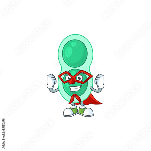 Green streptococcus pneumoniae cartoon drawing concept performed as a Super hero