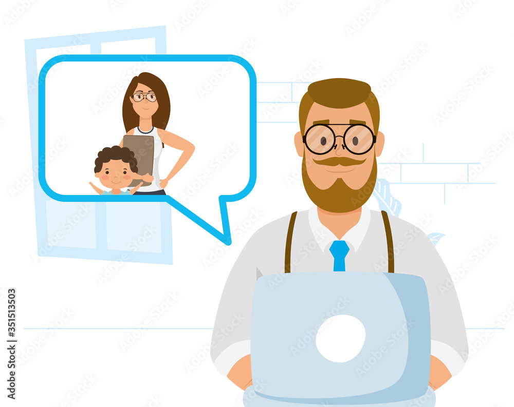 man using laptop to communicate and stay home man using laptop to communicate and stay home