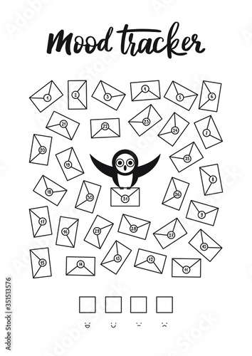 Mood tracker ready to print. Owl and letters from school. Tracker for tracking your daily mood for 31 days.