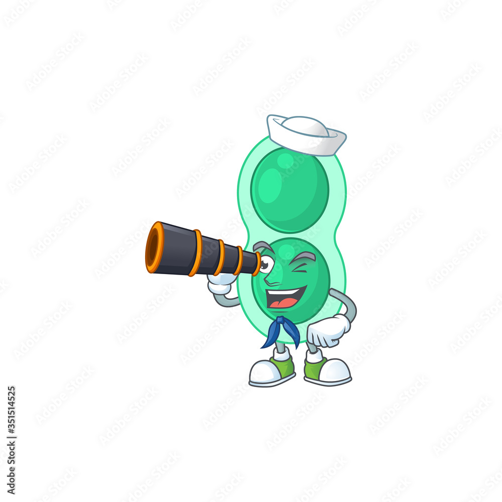 Φωτογραφία cartoon picture of green streptococcus pneumoniae in Sailor character using a bi