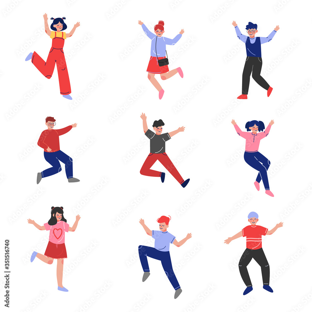 Smiling Teen Boys and Girls Happily Jumping Collection, Emotional School Children Having Fun Vector Illustration Smiling Teen Boys and Girls Happily Jumping Collection, Emotional School Children Having Fun Vector Illustration