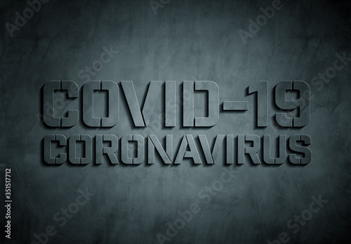 Coronavirus Covid-19 text on concrete background. 2019-nCoV official name introduced by World Health Organization. New disease discovered in 2019 spreading globally