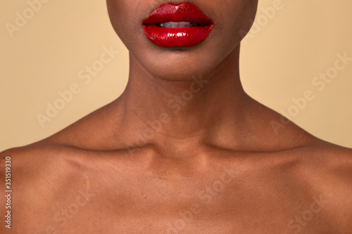 Fotografie, Obraz African American woman with red lips