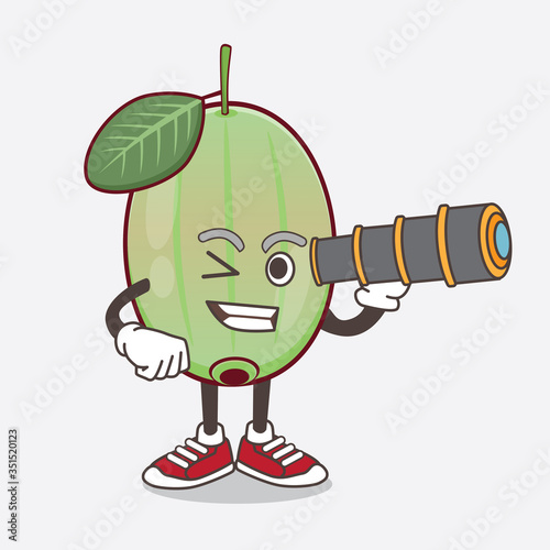 Ogeechee Lime cartoon mascot character using a monocular