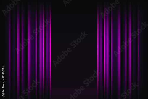 Dark purple curtain of the scene. Dark pleated background